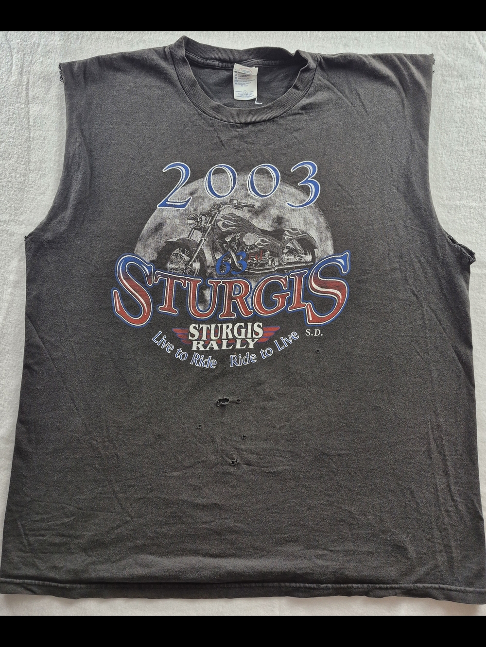 2003 Sturgis Rally Muscle Tee in Black with Red & Blue Logo